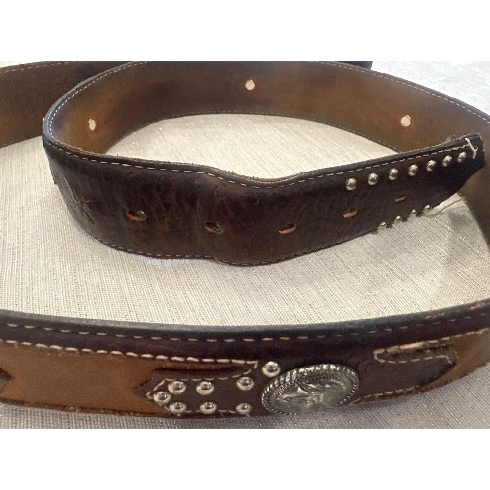 Tony lama Mens Western Belt Brown Leather Studded Concho C41238 Size 42 buckle